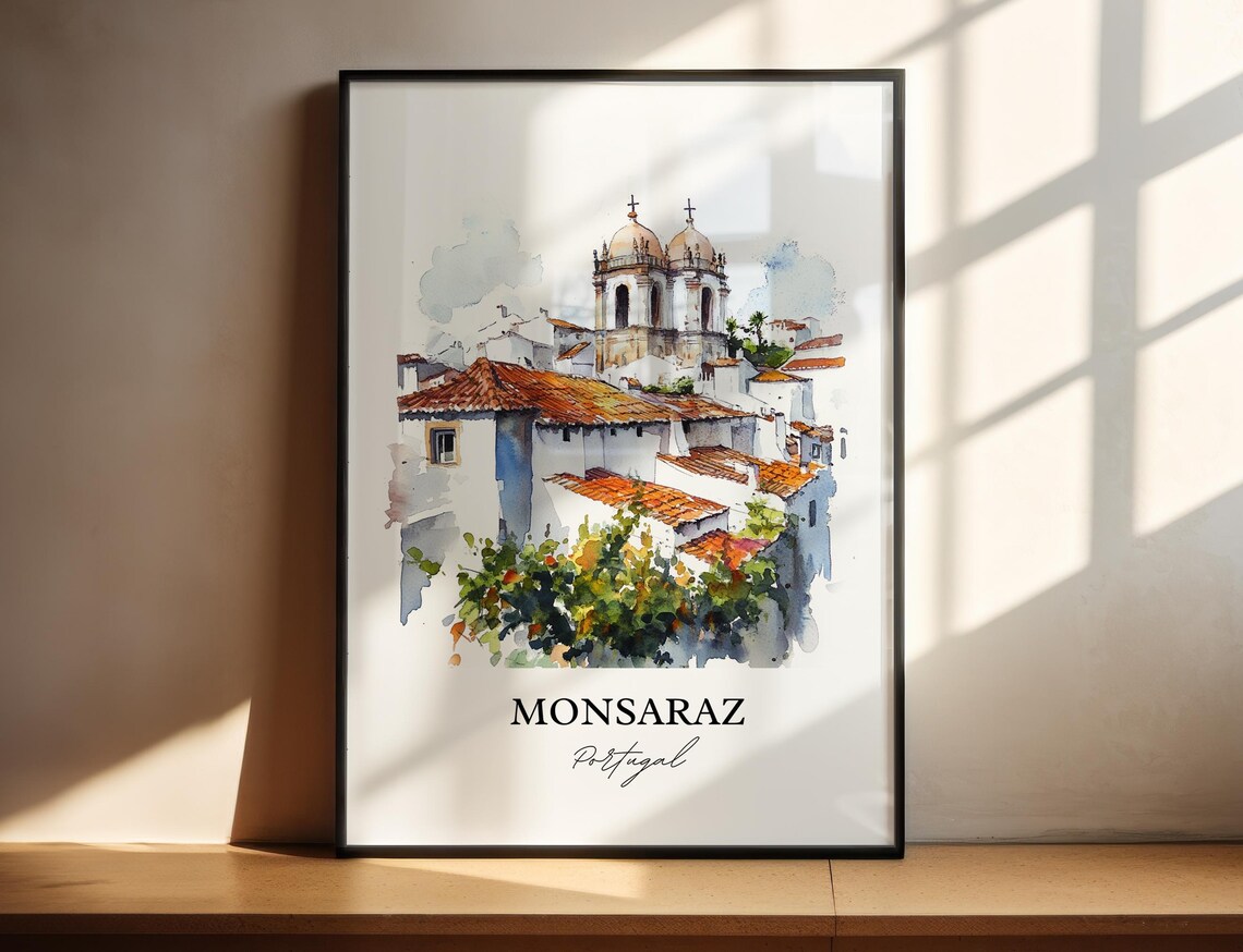 Monsaraz Portugal Watercolor Hilltop Village Church Domes Poster