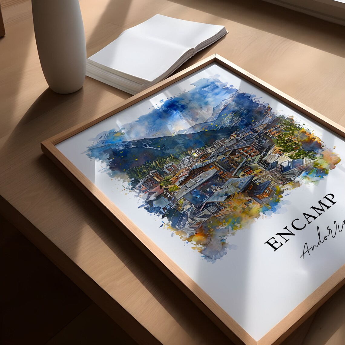 Encamp Andorra Pyrenees Mountain Town Watercolor Travel Poster - Image 5