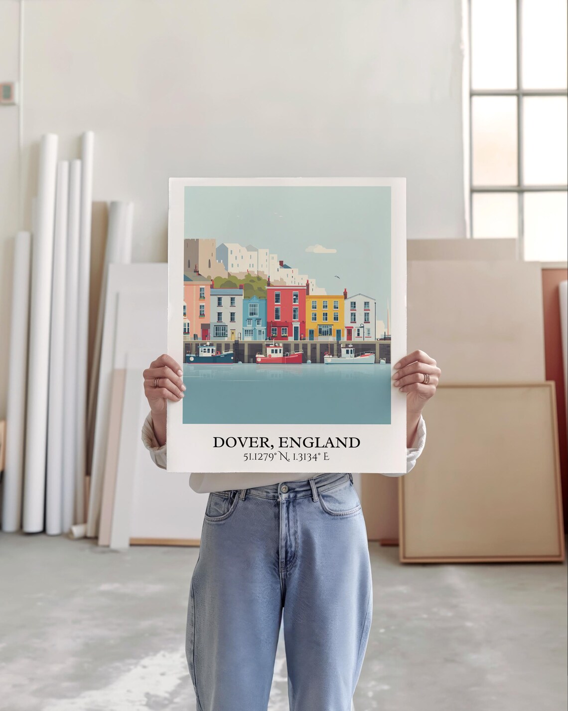 Dover England Harbor Colorful Houses Boats Retro Travel Art Poster - Image 5