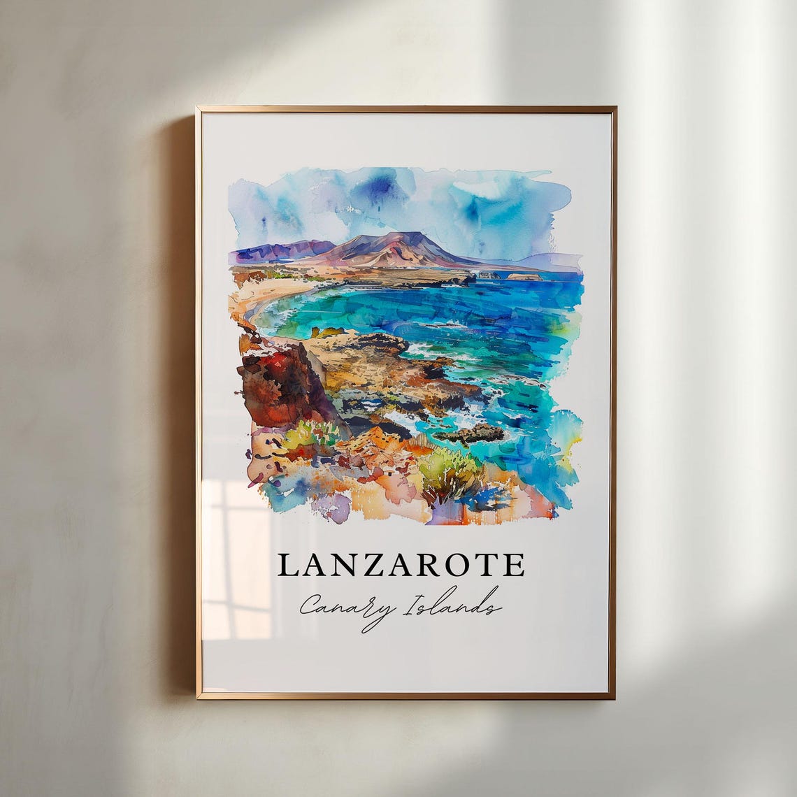 Lanzarote Canary Islands Volcanic Coast Watercolor Island Poster