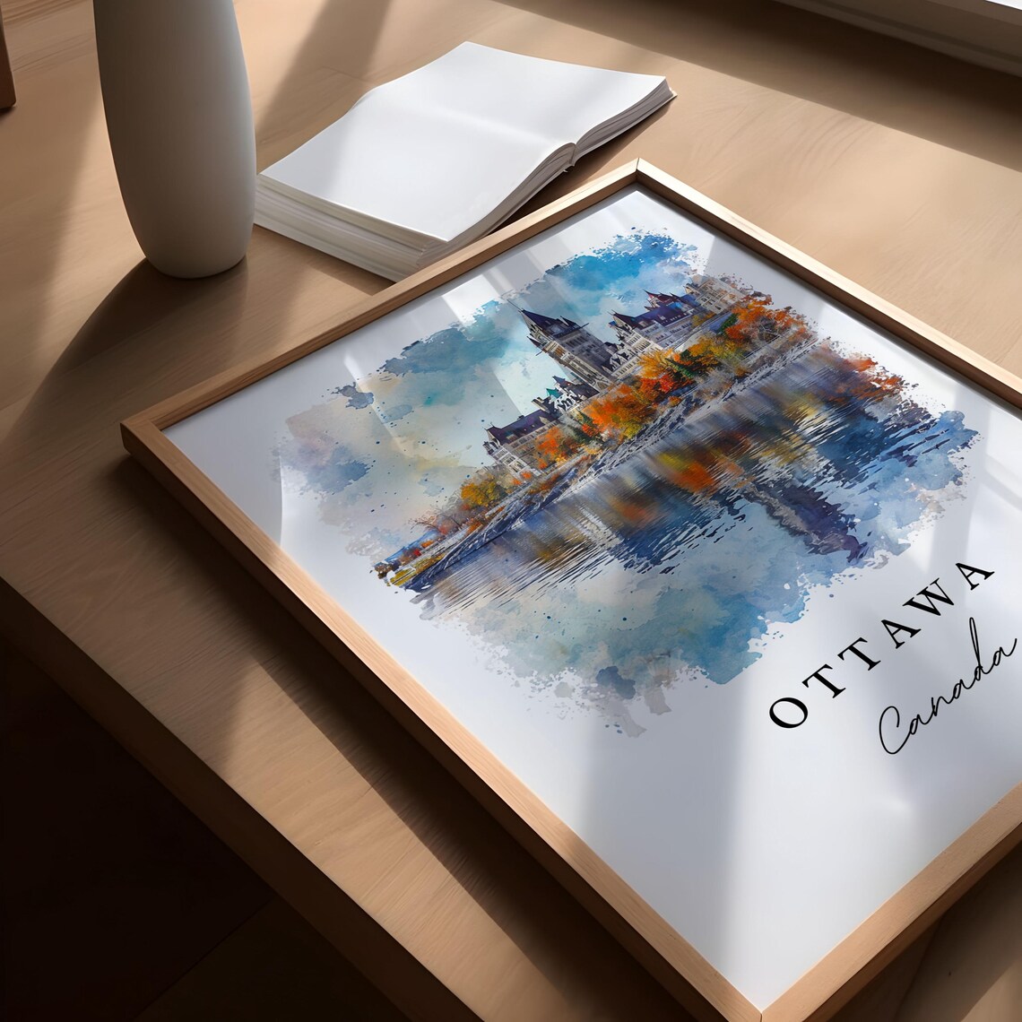 Ottawa Canada Parliament Hill Autumn Watercolor Travel Poster - Image 5