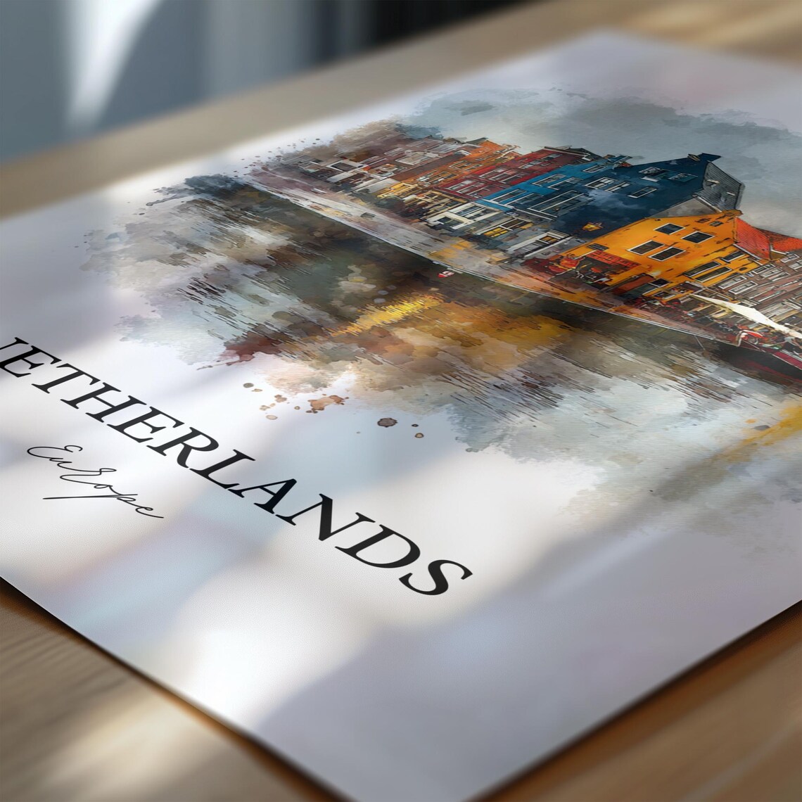 Netherlands Canal Houses Colorful Waterfront Watercolor Europe Poster - Image 6