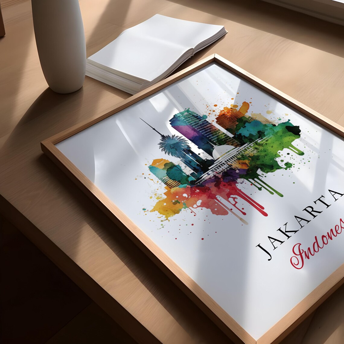 Jakarta Indonesia Splatter Watercolor Colorful Skyline Poster - Image 4