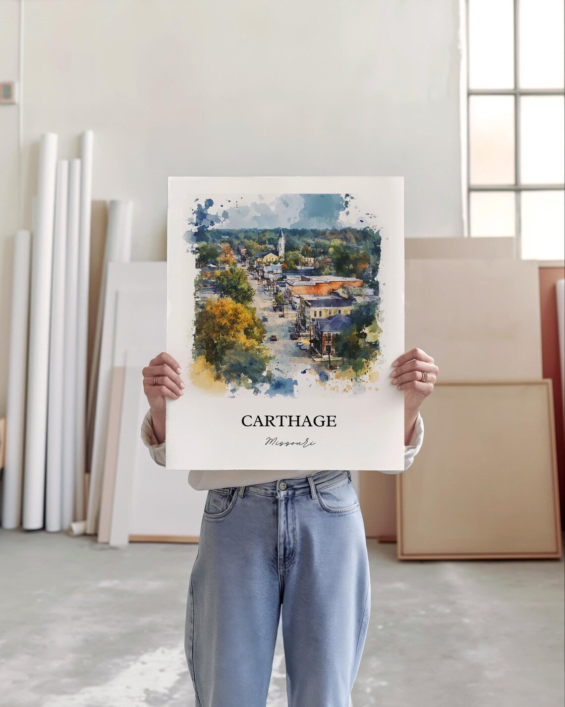 Carthage Missouri Aerial Downtown Church Steeple Fall Poster - Image 3