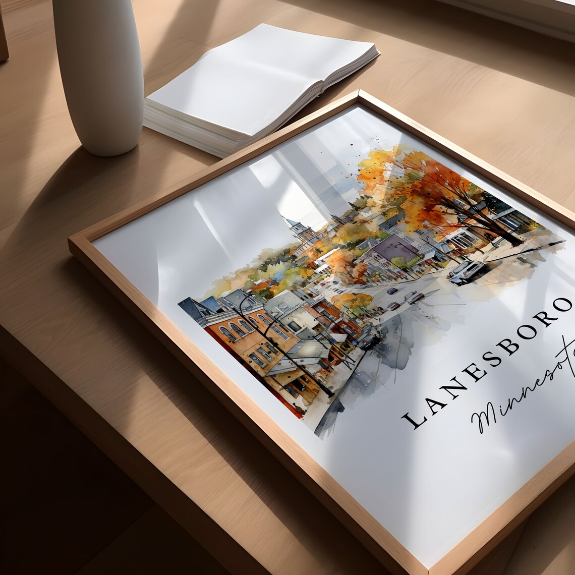 Lanesboro Minnesota Watercolor Main Street Autumn Trees Church Poster - Image 5