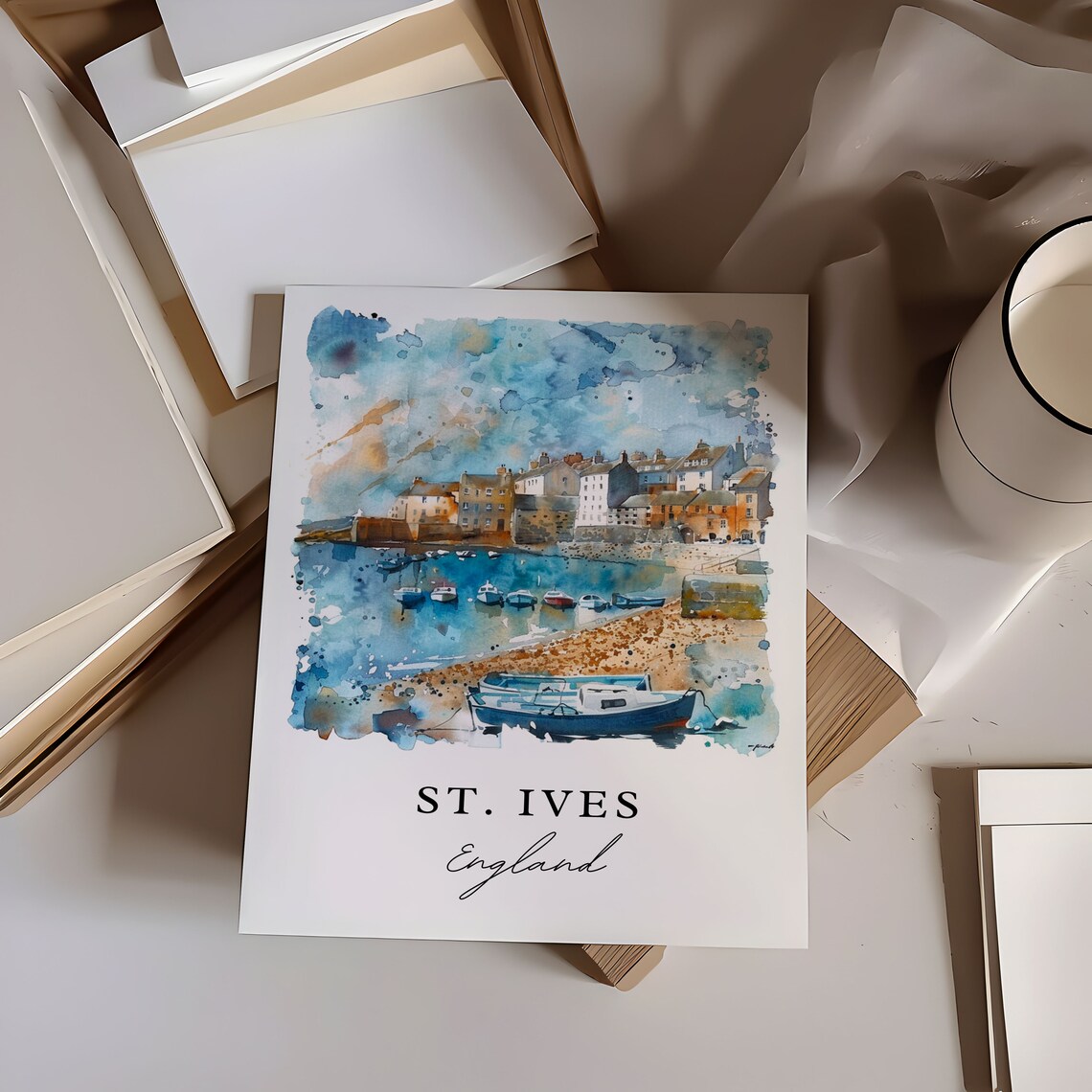St. Ives England Harbor Watercolor Minimalist Travel Art Poster - Image 6