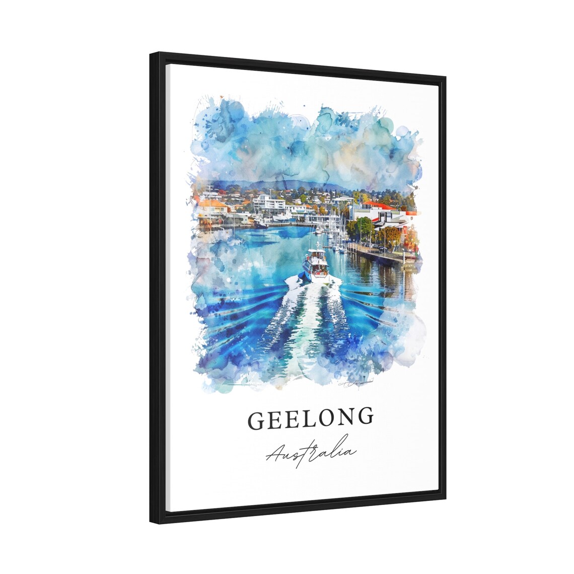 Geelong Australia Corio Bay Boat Harbor Watercolor Art Travel Poster - Image 2