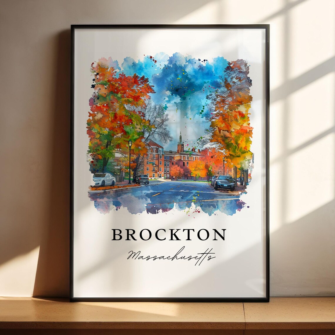Brockton Massachusetts Autumn Foliage Street Watercolor Poster - Image 4