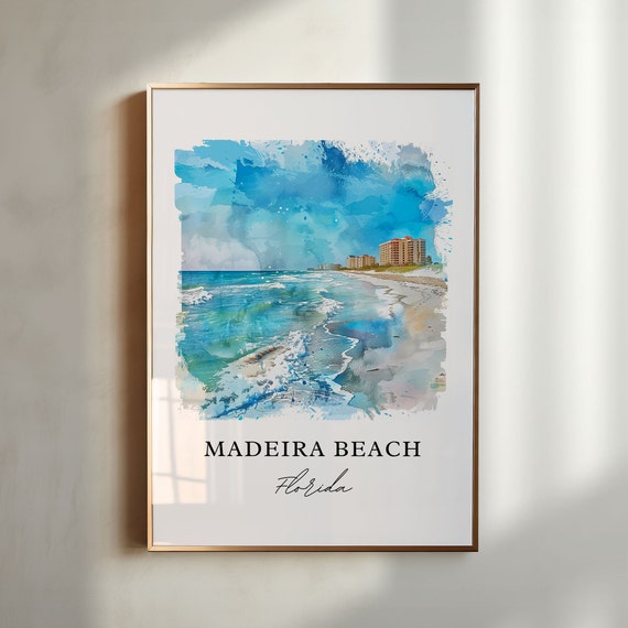 Madeira Beach Travel Poster, Watercolor Housewarming