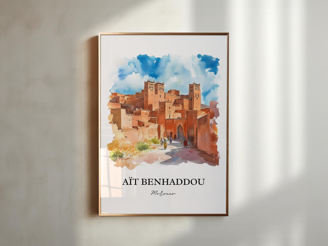 Ait Benhaddou Morocco Kasbah Fortress Watercolor Travel Poster - Image 5