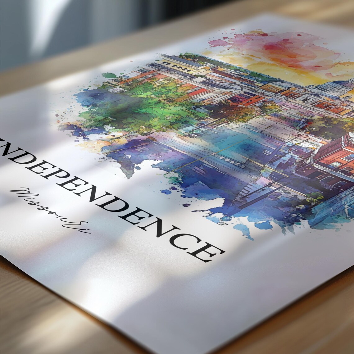 Independence Missouri Historic Dome Cityscape Watercolor Poster - Image 6
