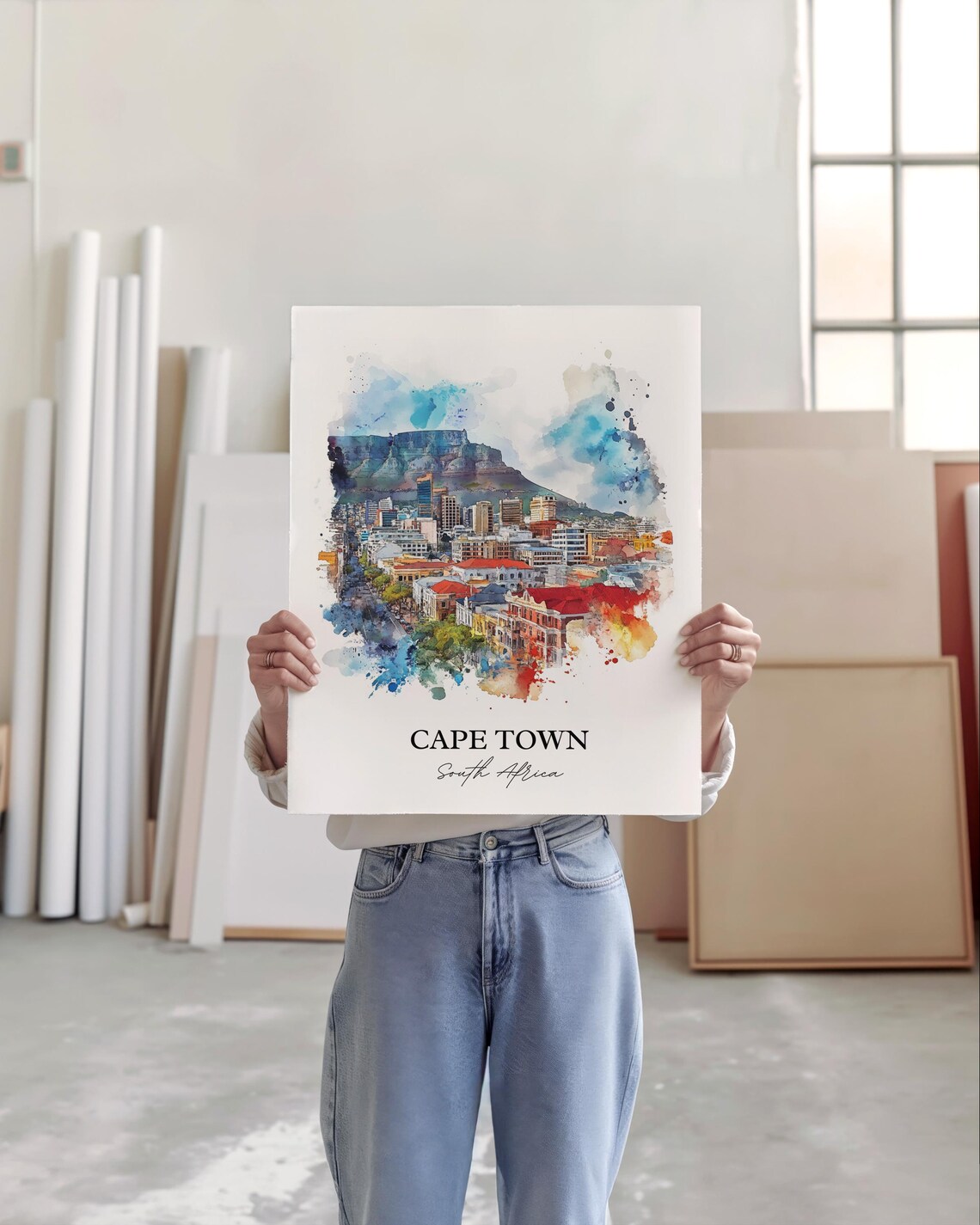 Cape Town South Africa Table Mountain Watercolor City Poster - Image 2