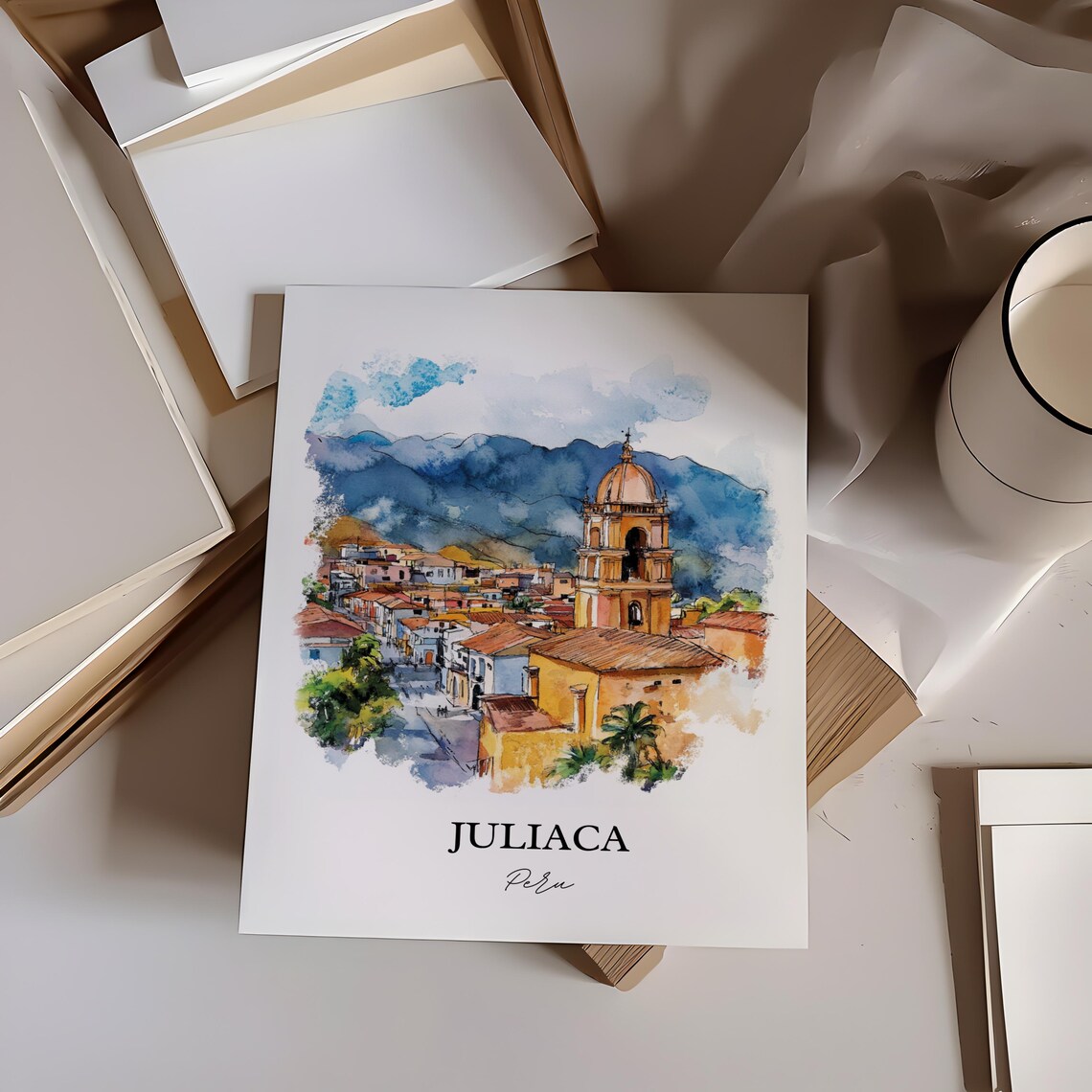 Juliaca Peru Watercolor Domed Church Tower Altiplano Town Poster - Image 3