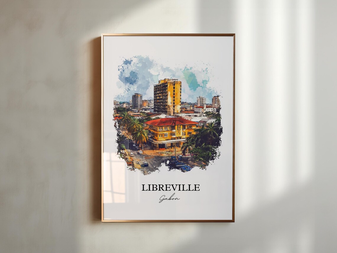 Libreville Gabon City Street Palm Trees Watercolor Art Poster - Image 6