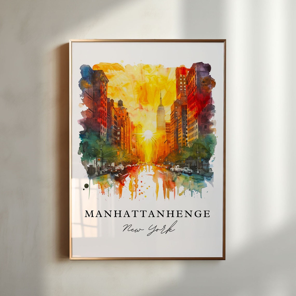 Manhattanhenge New York Watercolor Sunset Empire State Poster