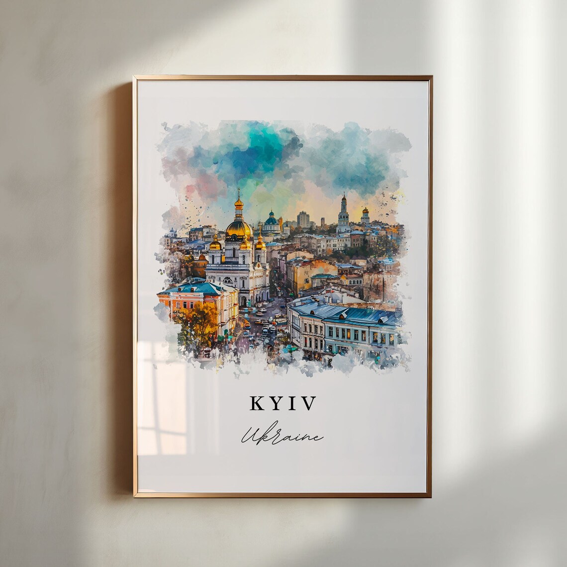 Kyiv Ukraine Golden Domed Churches Watercolor City Travel Poster