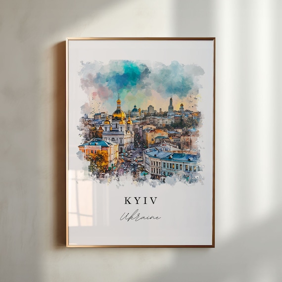 Kyiv Ukraine Golden Domed Churches Watercolor City Travel Poster