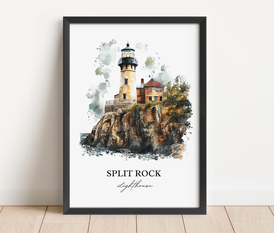 Split Rock Lighthouse Cliff Lake Superior Watercolor Art Poster - Image 4