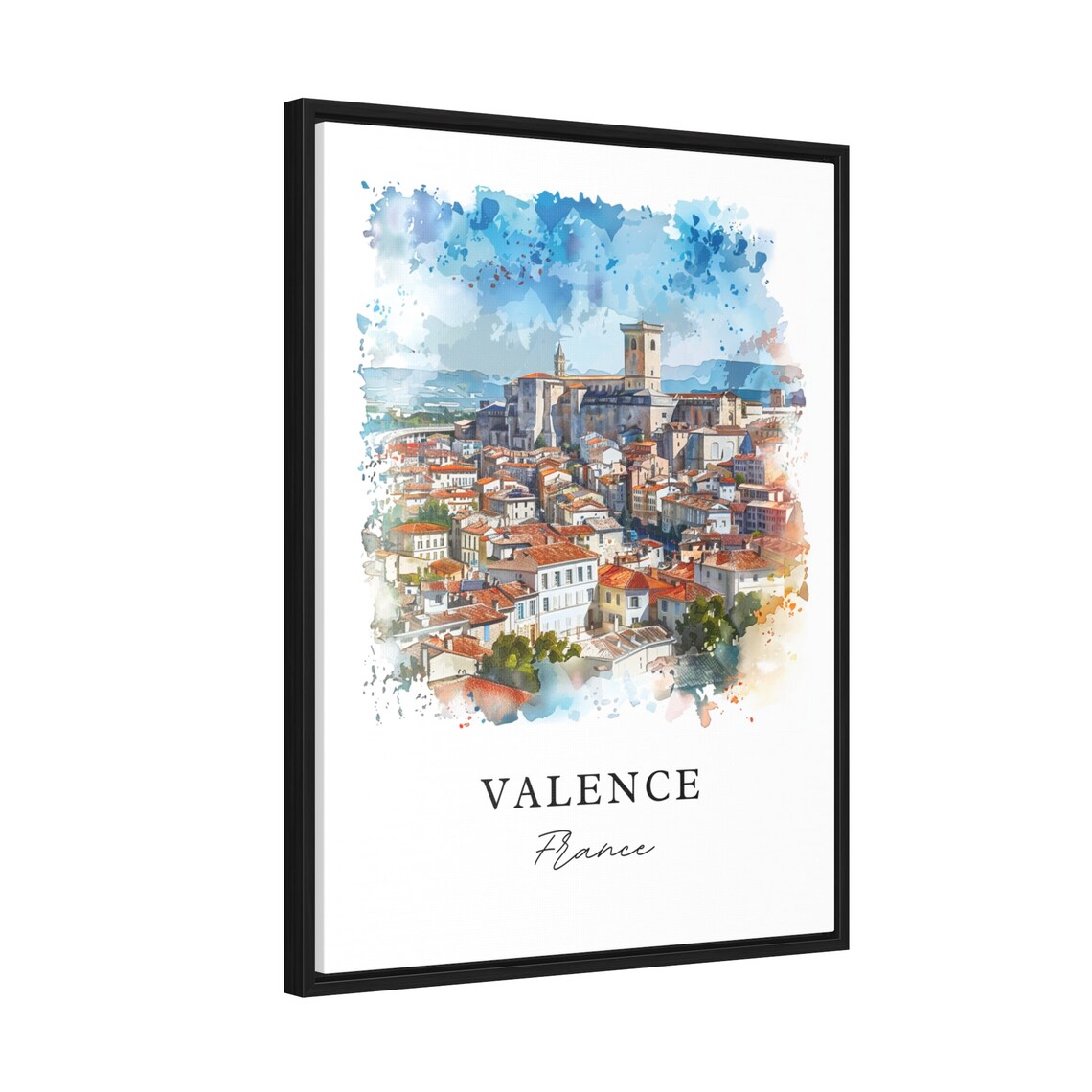 Valence France Hilltop Old Town Watercolor Panorama Travel Poster - Image 2