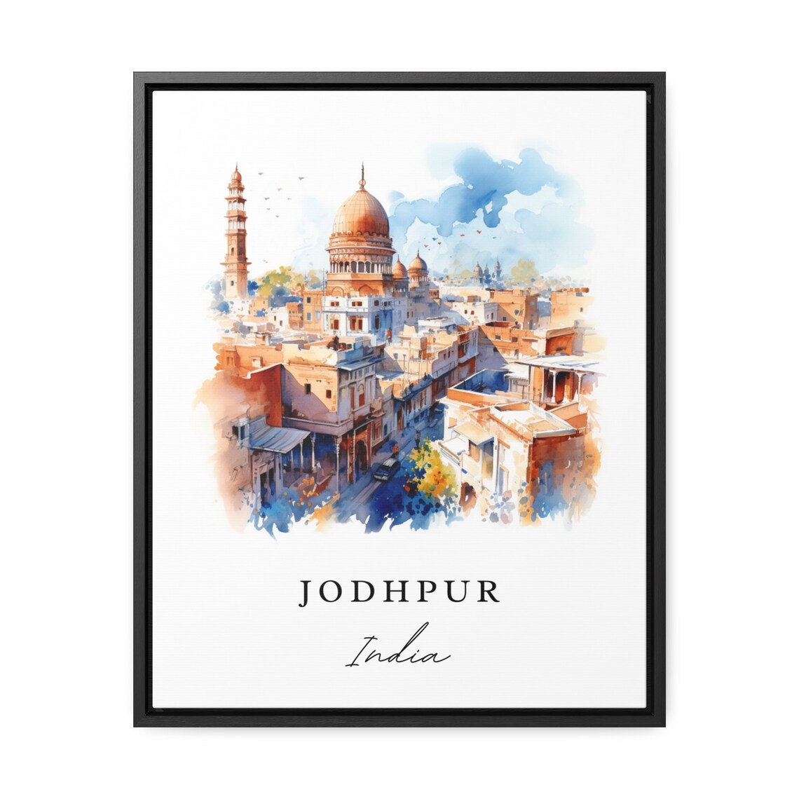 Jodhpur India Watercolor Art Blue City Dome Palace Street Poster - Image 2