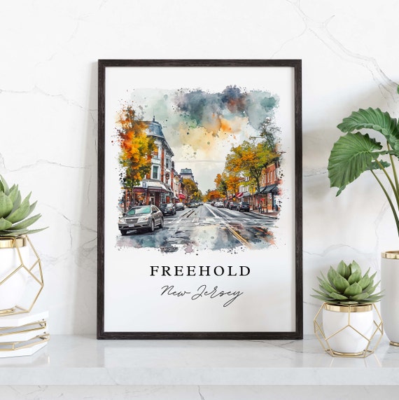 Freehold Nj Watercolor Art New Jersey Print Monmouth County Wedding Gift Birthday Present Custom Text Perfect