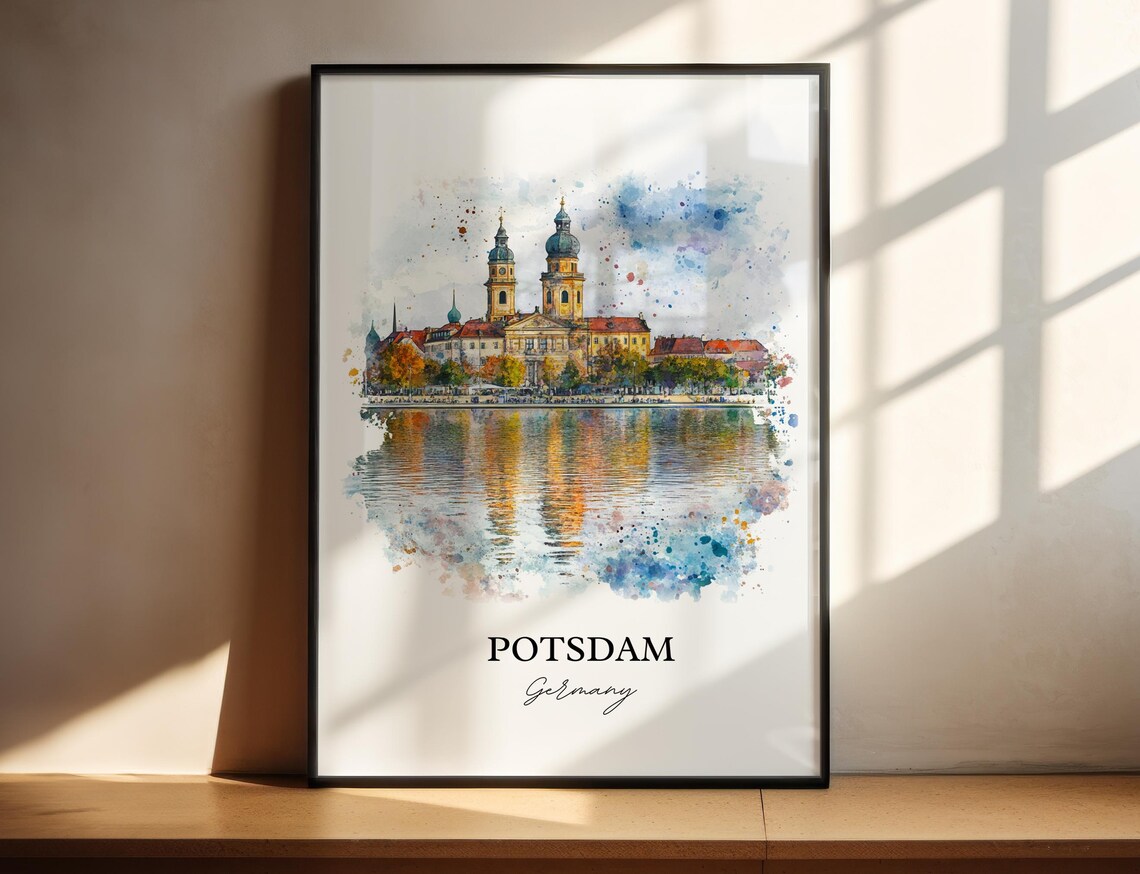 Potsdam Germany Lakeside Church Autumn Watercolor Travel Poster