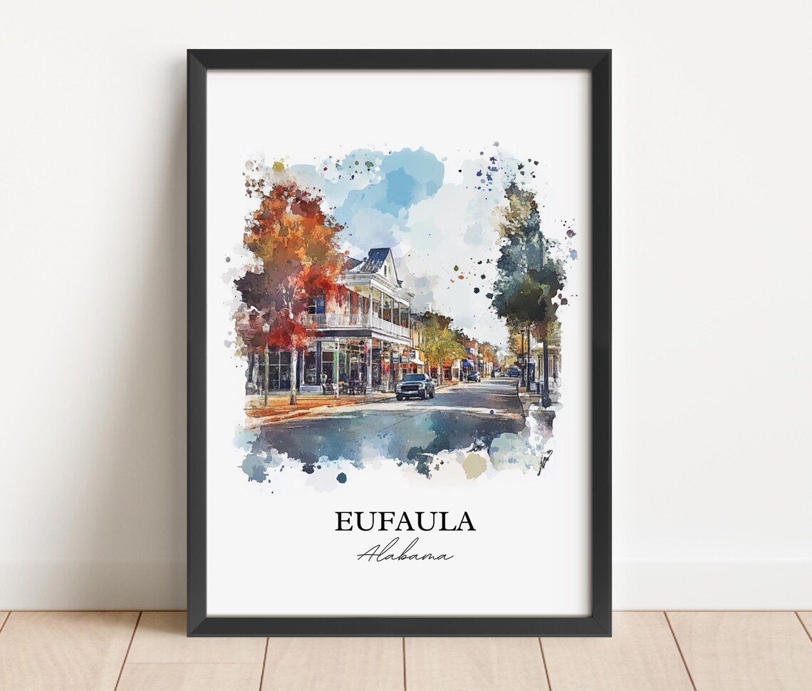 Eufaula Alabama Historic Main Street Autumn Watercolor Travel Poster - Image 5