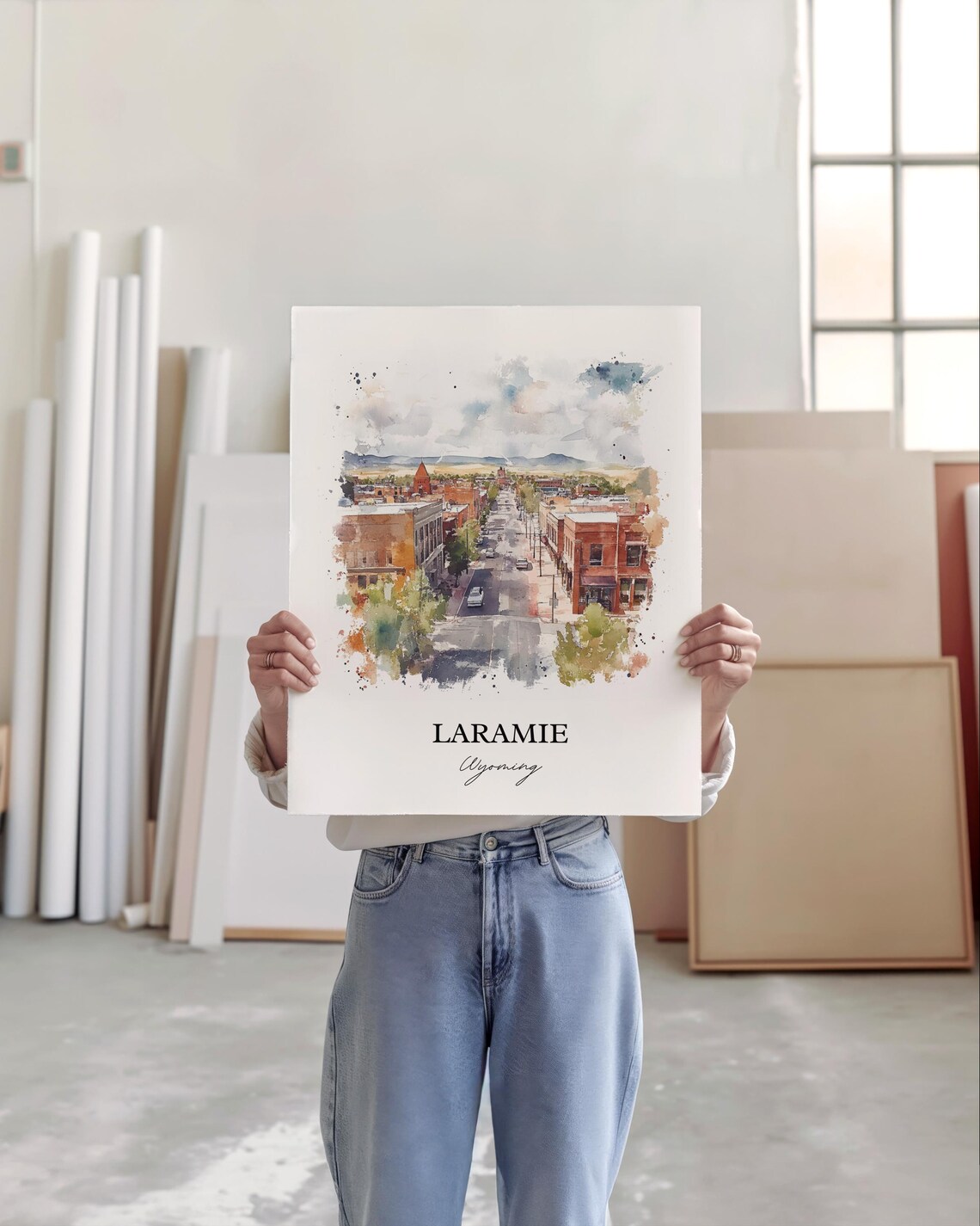 Laramie Wyoming Watercolor Downtown Street Mountain View Poster - Image 5