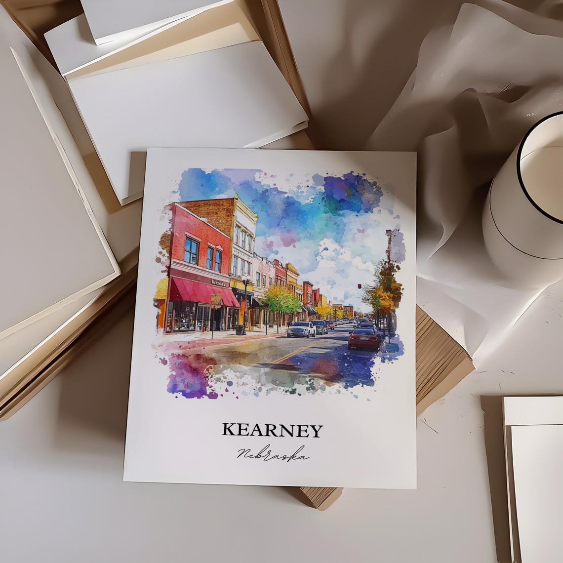 Kearney Nebraska Wall Art Buffalo County Ne Print Watercolor Gift Travel Poster Housewarming - Image 4