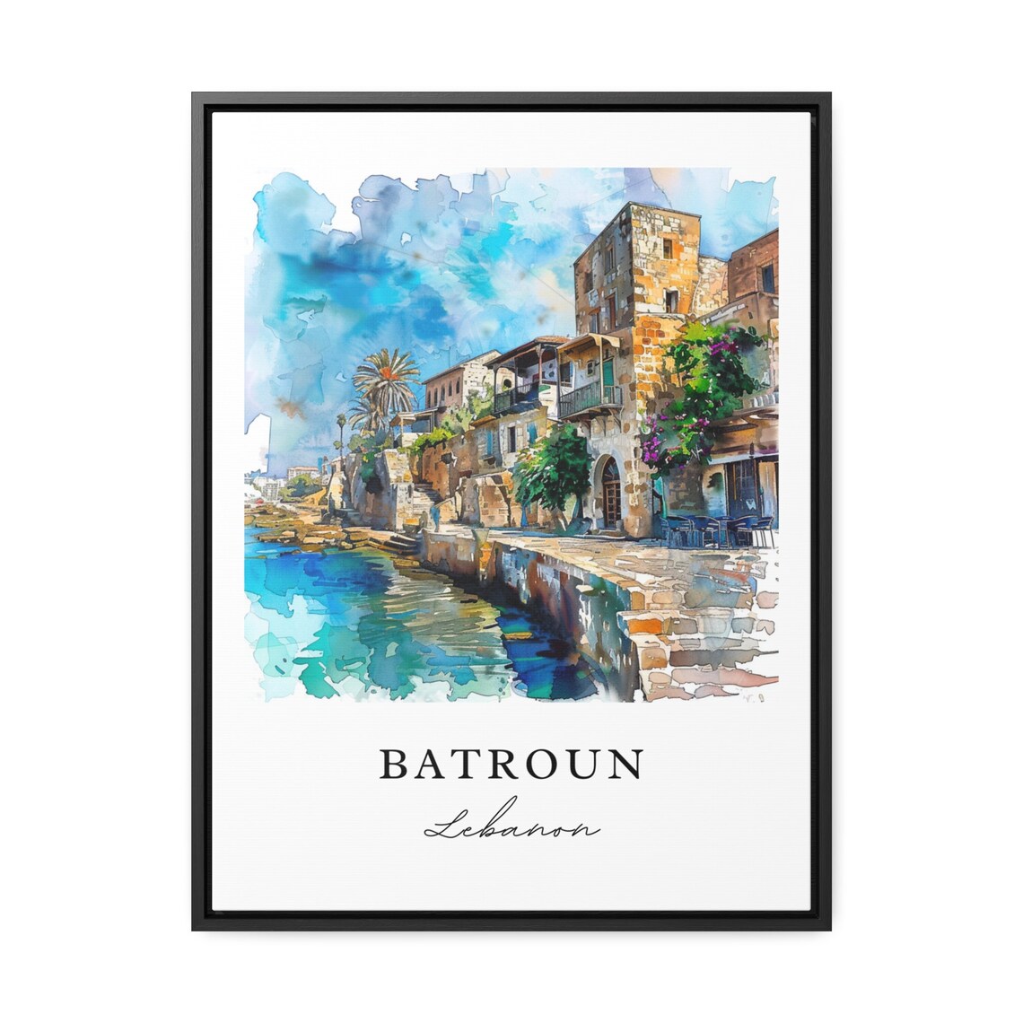 Batroun Lebanon Watercolor Art Seaside Old Town Harbor Poster - Image 3
