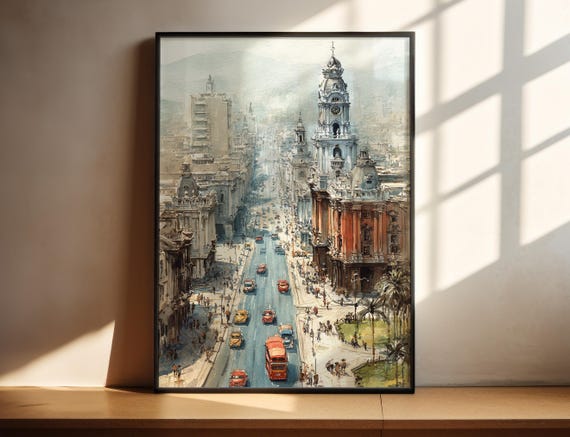 Lima Peru Watercolor Art Travel Print Artwork Decor Cityscape Wall