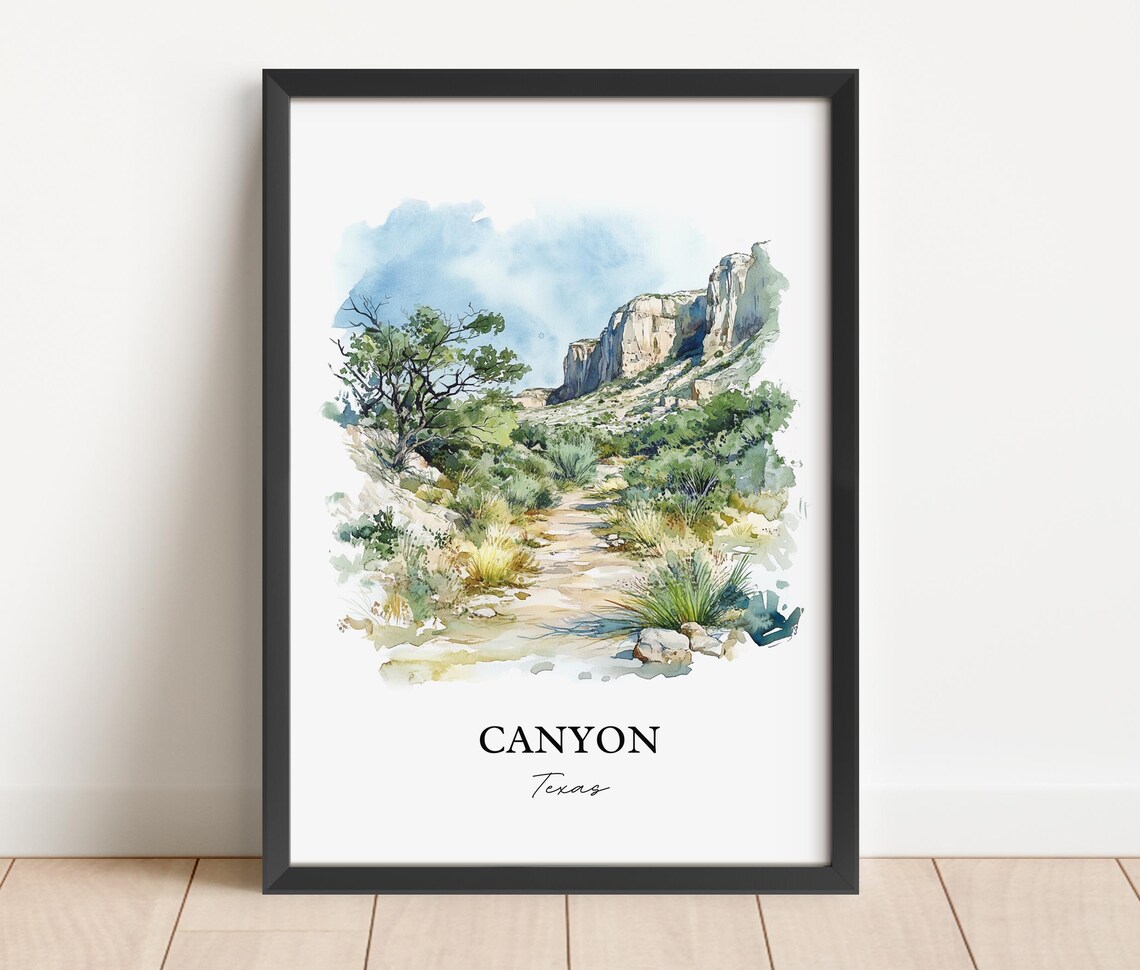 Canyon Texas Desert Trail Rocky Cliff Watercolor Travel Poster - Image 3
