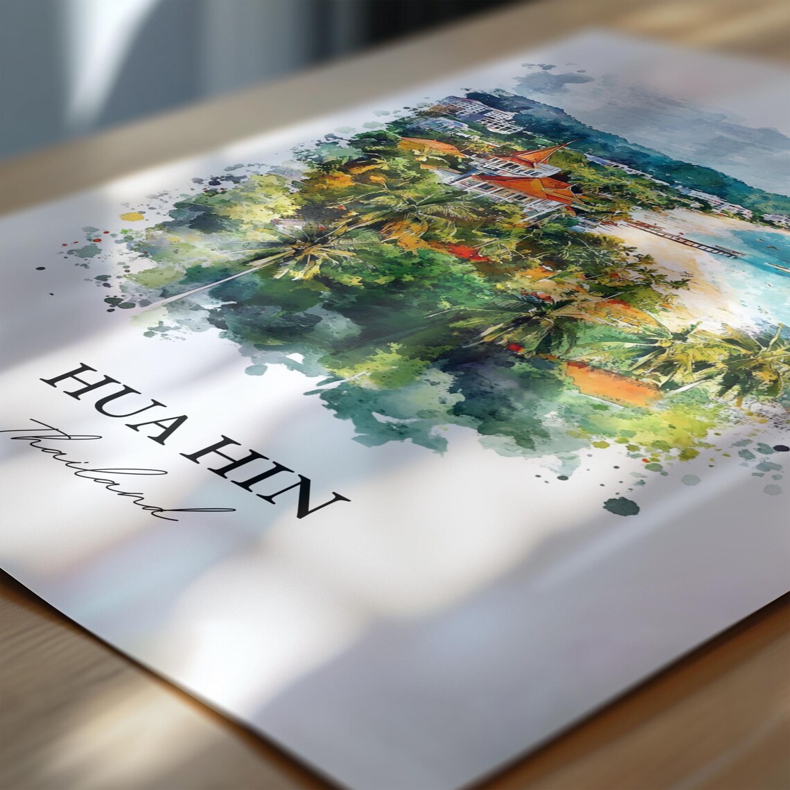 Hua Hin Thailand Watercolor Beach Palm Trees Seaside Art Poster - Image 7