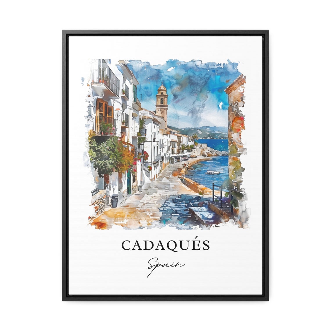 Cadaques Watercolor Spain Travel Poster Art Print - Image 3
