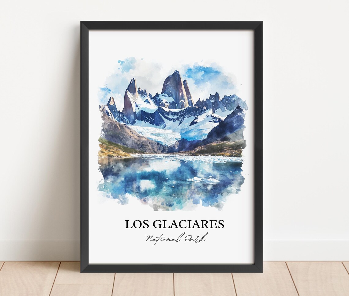 Los Glaciares National Park Snowy Peaks Watercolor Travel Poster - Image 2