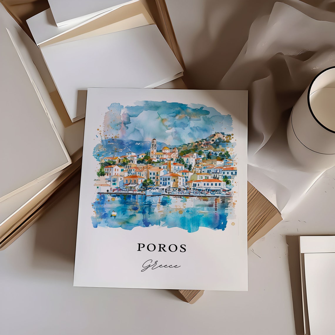 Poros Greece Watercolor Travel Poster Art Print - Image 6