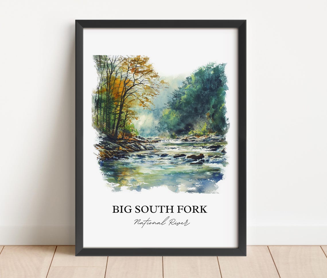 Big South Fork National River Autumn Forest Stream Watercolor Poster - Image 3