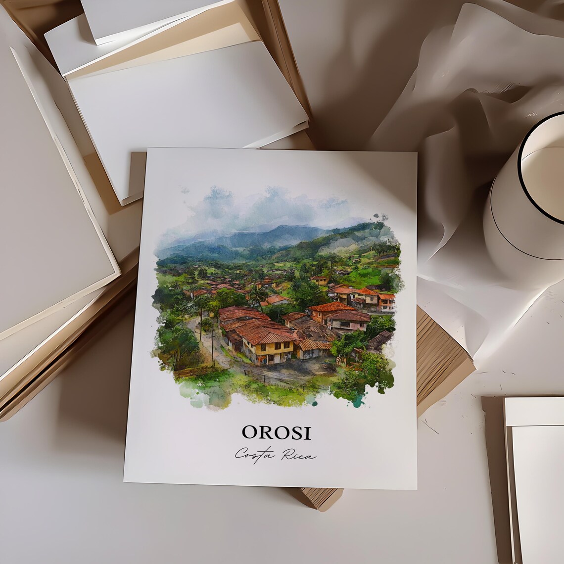 Orosi Costa Rica Green Valley Village Watercolor Travel Poster - Image 2