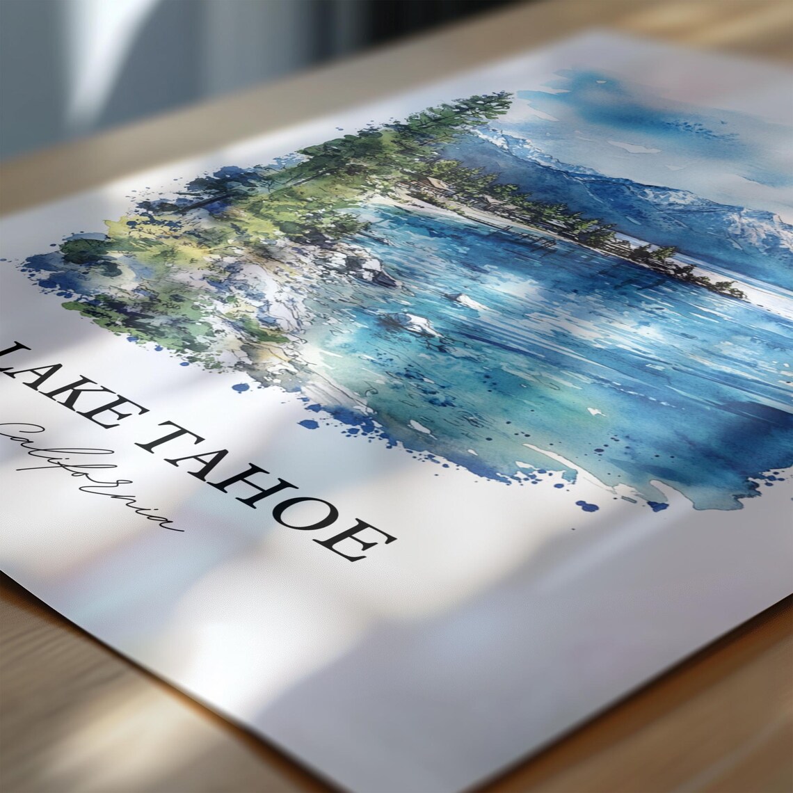 Lake Tahoe California Watercolor Turquoise Water Snow Mountains Poster - Image 6