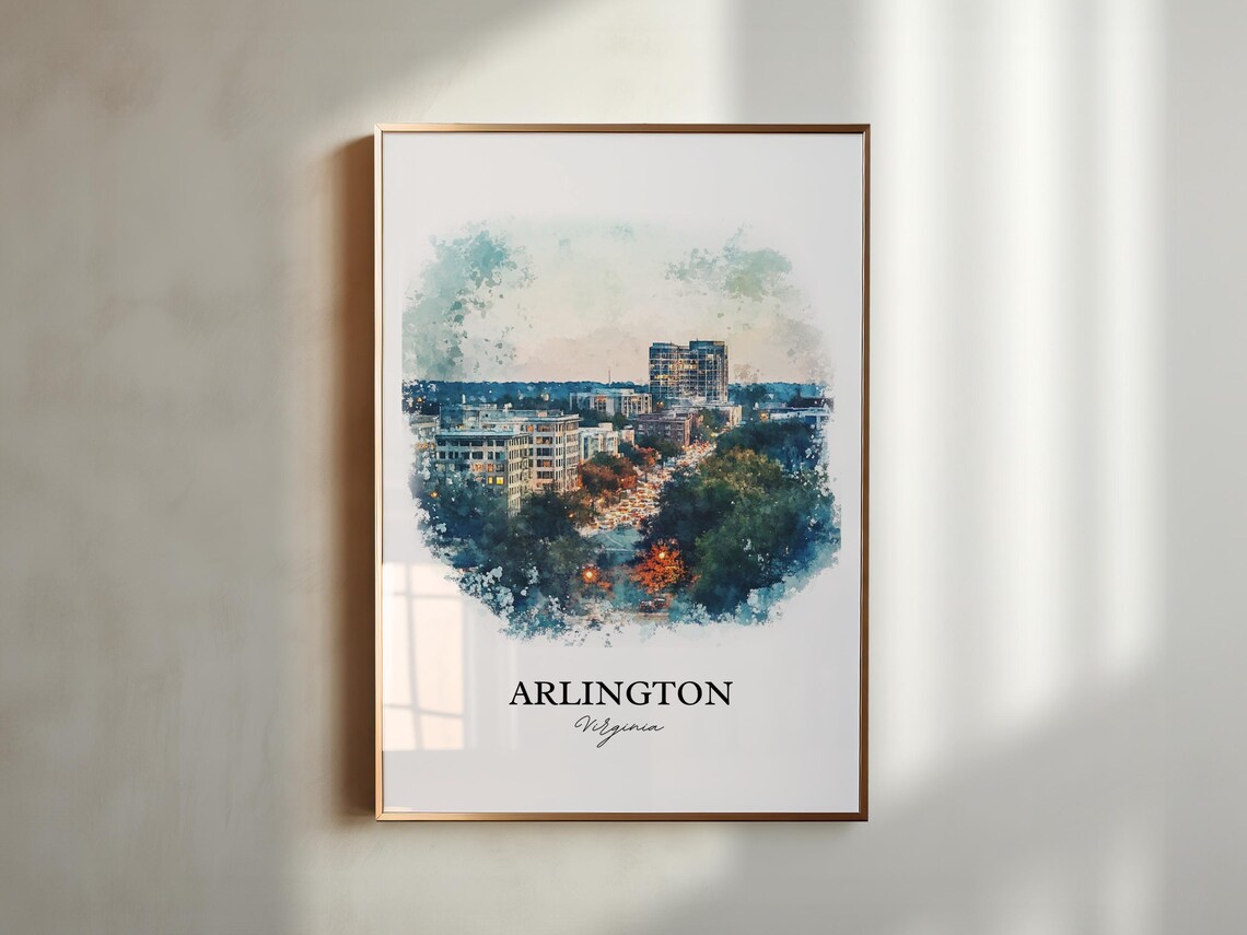 Arlington Virginia City Skyline Evening Lights Watercolor Poster - Image 3