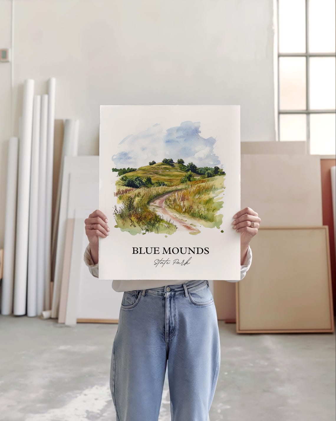 Blue Mounds State Park Prairie Trail Rolling Hills Watercolor Poster - Image 3