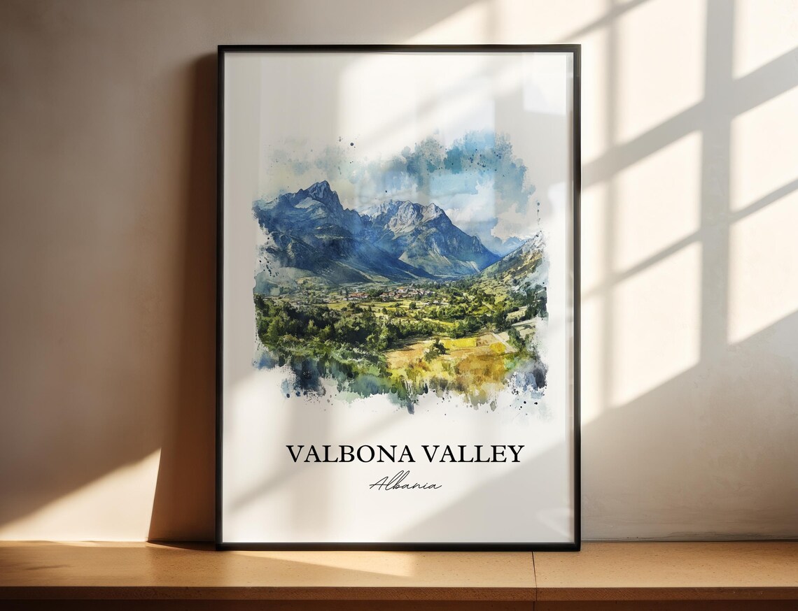 Valbona Valley Albania Alpine Mountains Watercolor Landscape Poster