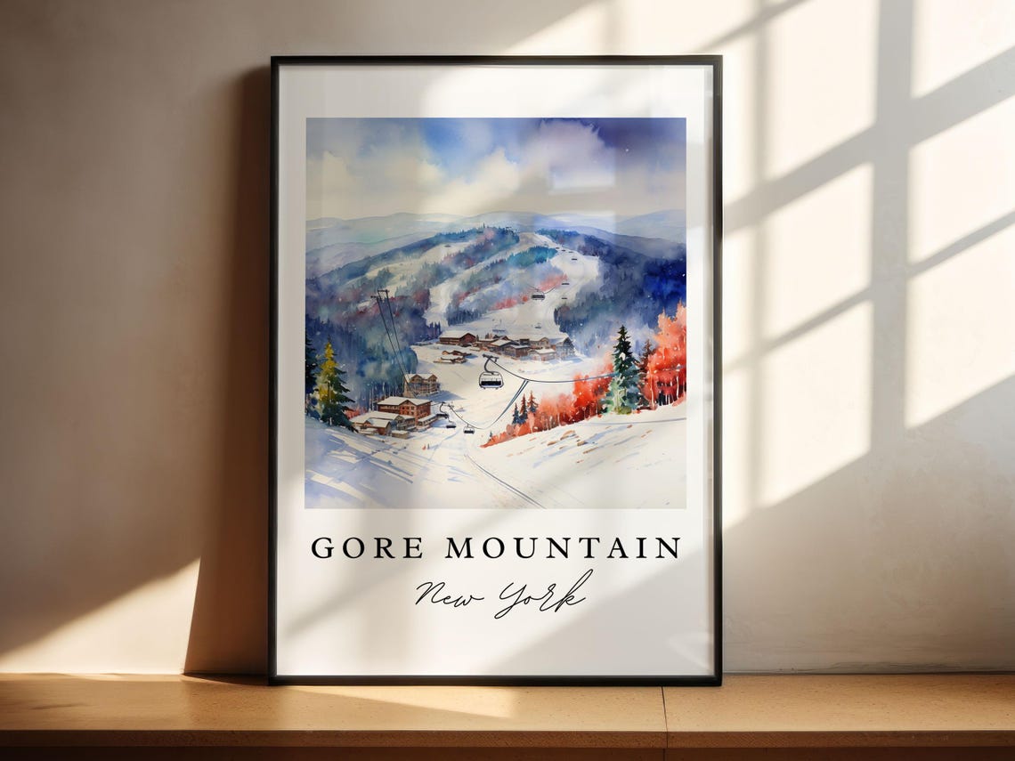 Gore Mountain New York Ski Resort Slopes Watercolor Winter Poster - Image 4