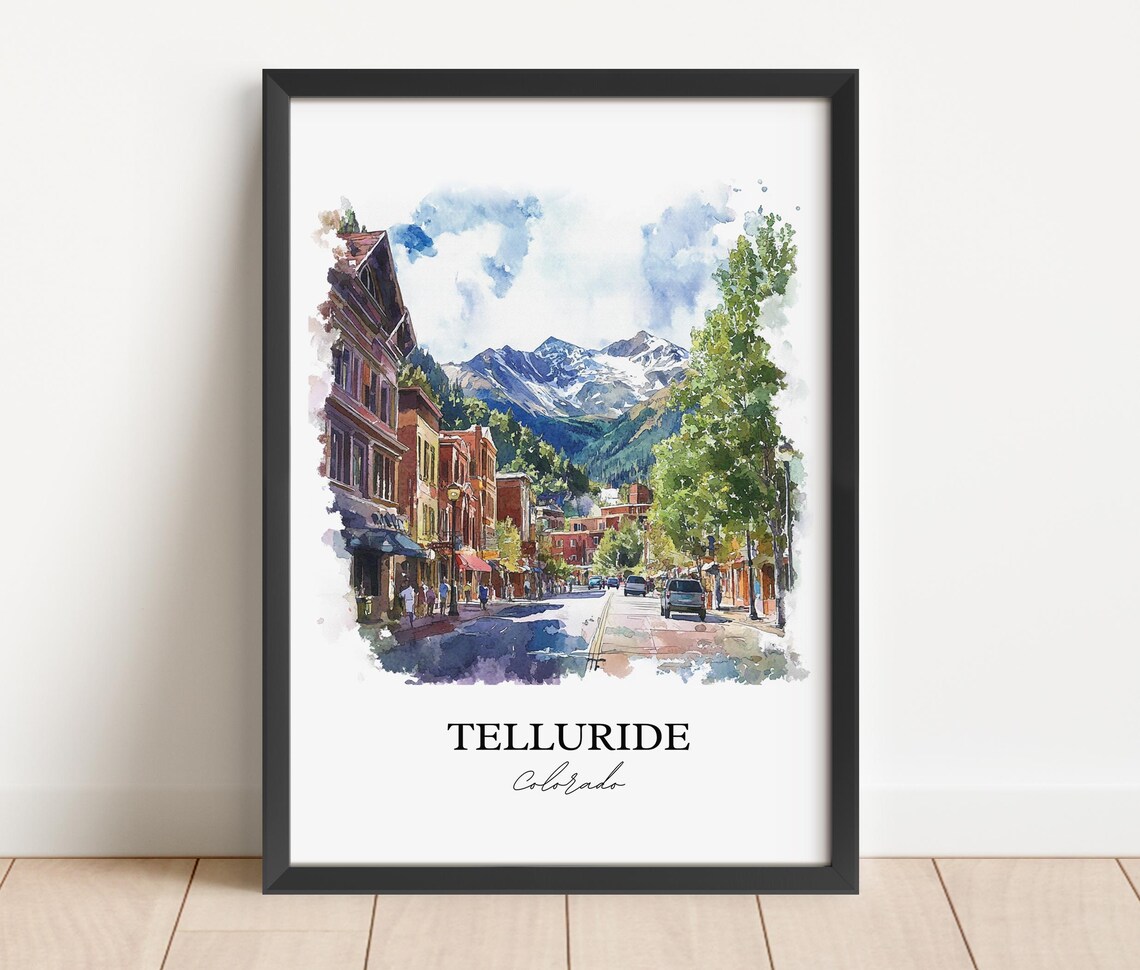 Telluride Colorado Mountain Town Main Street Watercolor Poster - Image 2