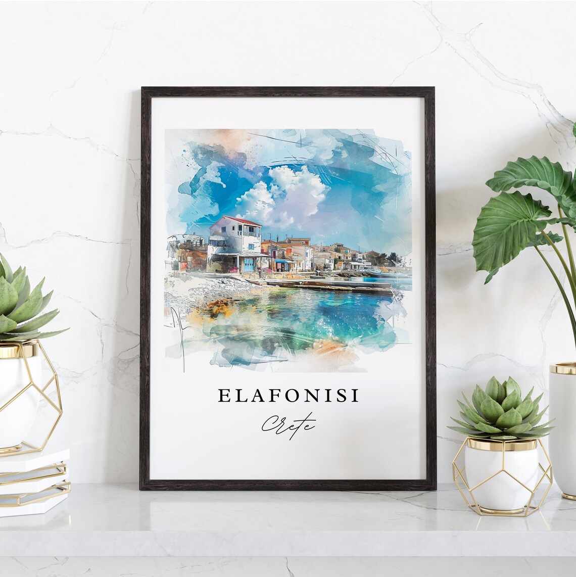 Elafonisi Crete Greece Beach Watercolor Island Travel Poster - Image 3