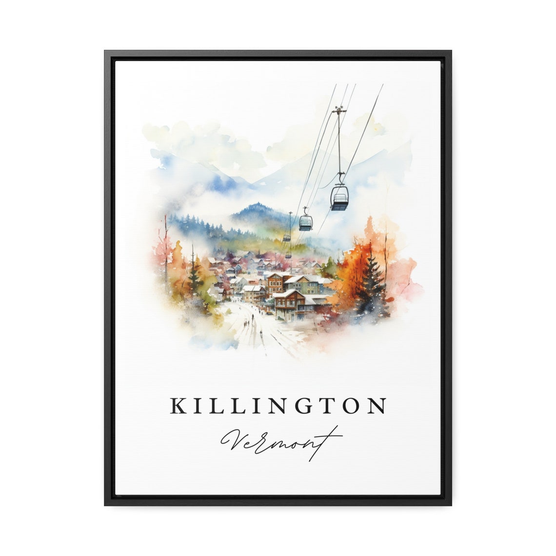 Killington Vermont Ski Village Gondola Watercolor Mountain Poster - Image 2
