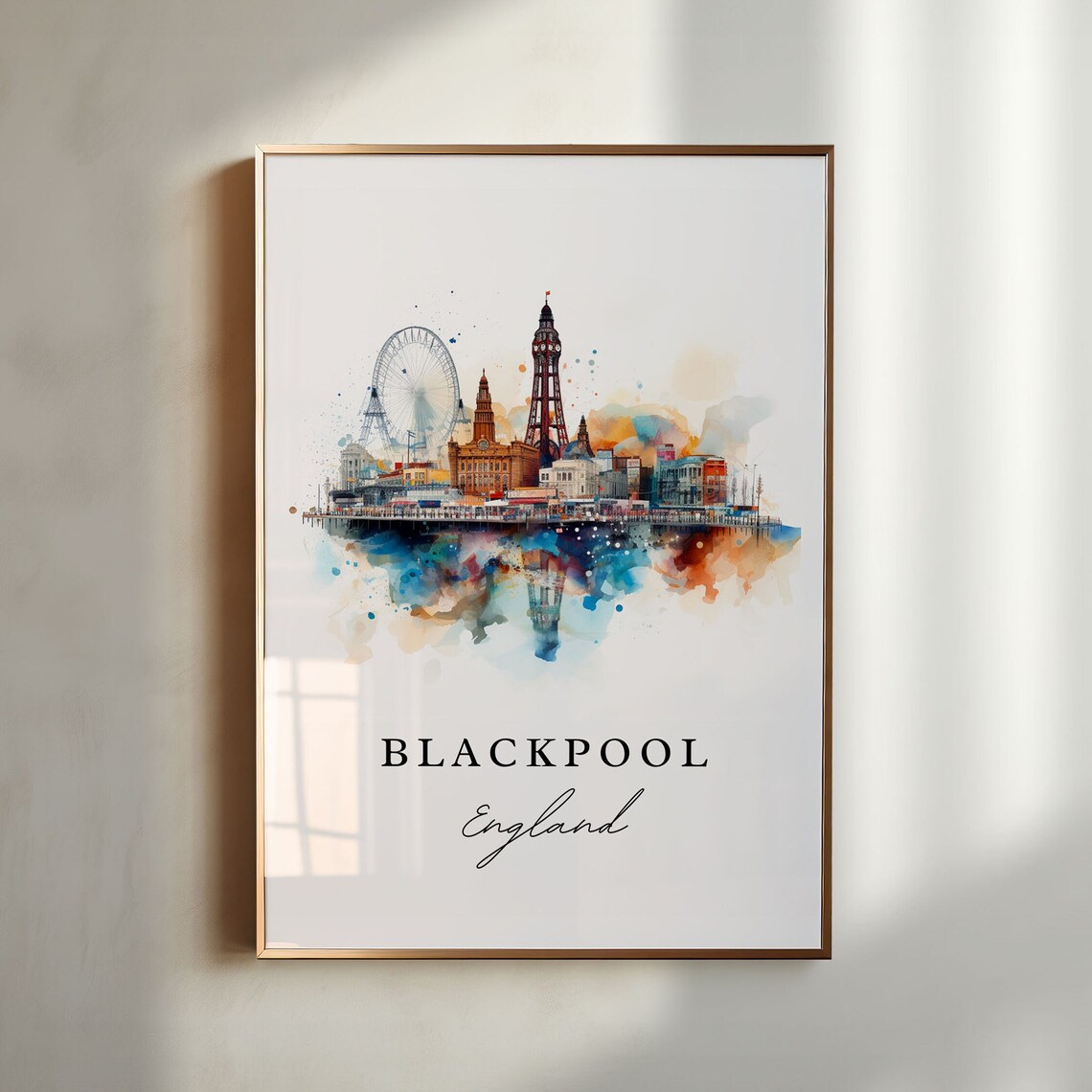 Blackpool England Tower Pier Seaside Watercolor Travel Poster