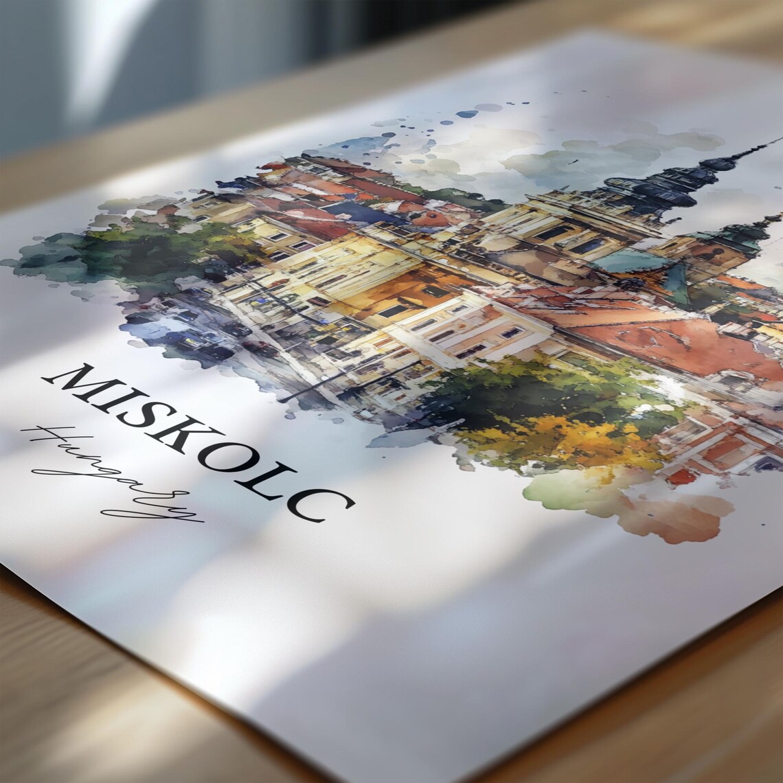 Miskolc Hungary Watercolor Church Towers Old Town Cityscape Poster - Image 6