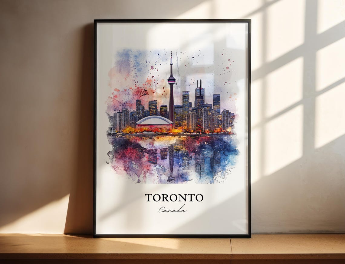 Toronto Skyline Watercolor Travel Poster, Canada