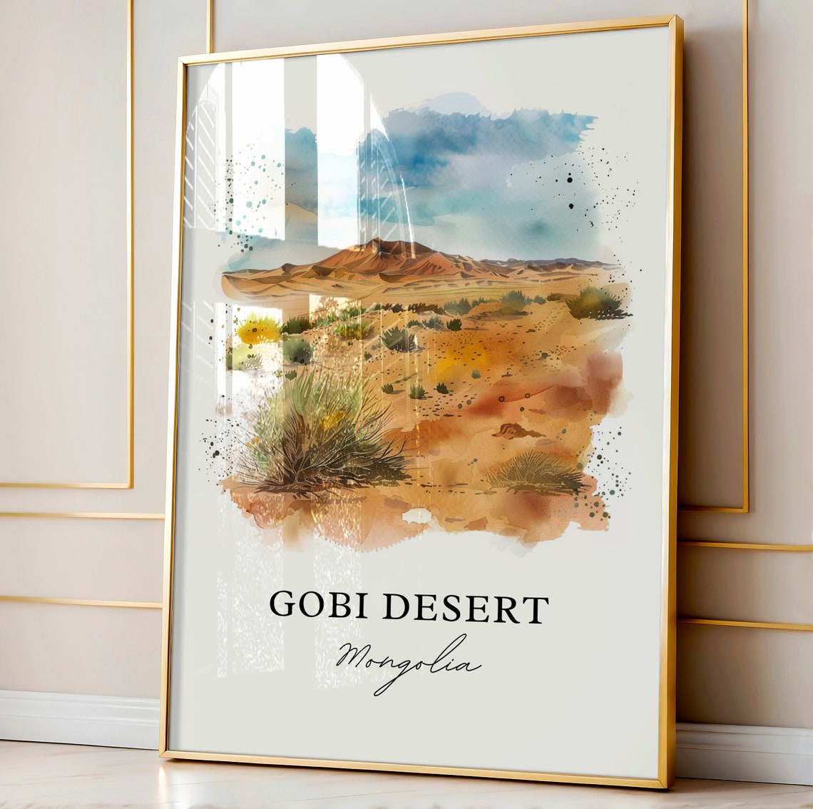 Gobi Desert Mongolia Dunes Steppe Watercolor Landscape Travel Poster - Image 4